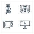 hardware line icons. linear set. quality vector line set such as monitor, micro sd, projector