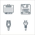 hardware line icons. linear set. quality vector line set such as plug, hdmi cable, diskette Royalty Free Stock Photo