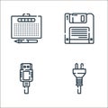 hardware line icons. linear set. quality vector line set such as plug, hdmi cable, diskette