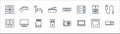 Hardware line icons. linear set. quality vector line set such as ram, laptop, pc tower, electric socket, speaker, power cable,