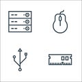 Hardware line icons. linear set. quality vector line set such as ram, usb, mouse