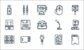 hardware line icons. linear set. quality vector line set such as sd card, plug, speaker, hard disc, micro sd, receiver, microphone