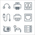 Hardware line icons. linear set. quality vector line set such as server, power cable, vga card, ethernet, printer, usb connector, Royalty Free Stock Photo