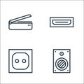 hardware line icons. linear set. quality vector line set such as speaker, electric socket, hdmi port