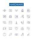 Hardware line icons signs set. Design collection of Hardware, Components, Devices, CPUs, Motherboards, RAM, GPU, BIOS