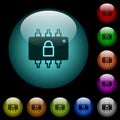 Hardware locked icons in color illuminated glass buttons