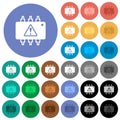 Hardware malfunction round flat multi colored icons
