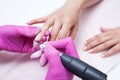 Hardware manicure. Removal of old gel varnish Royalty Free Stock Photo