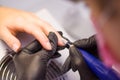 Hardware Manicure using electric device machine. procedure for the preparation of nails before applying nail polish. Hands of Royalty Free Stock Photo