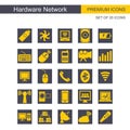 Hardware network icons set grey and yellow Royalty Free Stock Photo