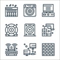 hardware network line icons. linear set. quality vector line set such as firewall, networking, router, platform, hard disk, life Royalty Free Stock Photo