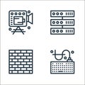 hardware network line icons. linear set. quality vector line set such as keyboard, firewall, database Royalty Free Stock Photo