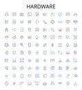 Hardware outline icons collection. Hardware, components, peripherals, processors, GPUs, motherboards, RAM vector