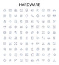 Hardware outline icons collection. Hardware, components, peripherals, processors, GPUs, motherboards, RAM vector Royalty Free Stock Photo