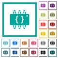 Hardware programming flat color icons with quadrant frames