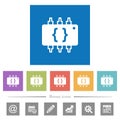 Hardware programming flat white icons in square backgrounds