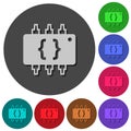 Hardware programming icons with shadows on round backgrounds