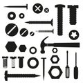 Hardware screws and nails with tools symbols