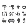 Hardware store, home improvement shop or DIY icon set.