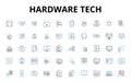 hardware tech linear icons set. Processor, Motherboard, Graphics, Display, Storage, Memory, Keyboard vector symbols and