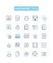 hardware tech vector line icons set. Hardware, Technology, Devices, Components, Gadgets, Networking, Network