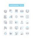 hardware tech vector line icons set. Hardware, Technology, Devices, Components, Gadgets, Networking, Network