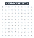 hardware tech vector line icons set. Hardware, Technology, Devices, Components, Gadgets, Networking, Network Royalty Free Stock Photo