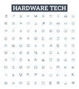 hardware tech vector line icons set. Hardware, Technology, Devices, Components, Gadgets, Networking, Network