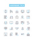 hardware tech vector line icons set. Hardware, Technology, Devices, Components, Gadgets, Networking, Network