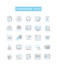 hardware tech vector line icons set. Hardware, Technology, Devices, Components, Gadgets, Networking, Network