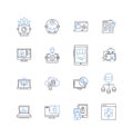 Hardware technology line icons collection. Processor, Memory, Graphics, Motherboard, Monitor, Keyboard, Mouse vector and