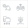 hardware and technology line icons. linear set. quality vector line set such as webcam, file sharing, joystick Royalty Free Stock Photo