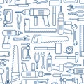 Hardware tool set linear seamless pattern. Vector carpenter of working tools Royalty Free Stock Photo