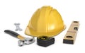 Hardware tools and safety helmet Royalty Free Stock Photo