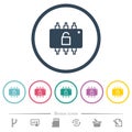 Hardware unlocked flat color icons in round outlines