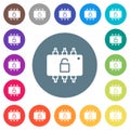 Hardware unlocked flat white icons on round color backgrounds