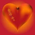 Hardwired wounded heart on red-yellow background. Royalty Free Stock Photo