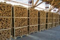 Hardwood firewood folded in pellets prepared for export