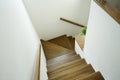 Hardwood stair steps and white wall Royalty Free Stock Photo