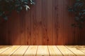 Hardwood table top in front of raintree wooden wall Royalty Free Stock Photo