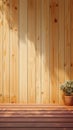 Hardwood table top in front of raintree wooden wall Royalty Free Stock Photo