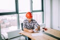 Hardworking cute engineer is making a report Royalty Free Stock Photo