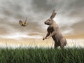 Hare and bird talk - 3D render