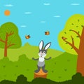 A hare or bunny stands on a stump and sings