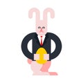 Hare and egg. Rabbit businessman. Easter Vector Illustration