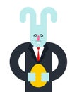 Hare and egg. Rabbit businessman. Easter Vector Illustration