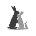 Hare Family gray, Silhouette-cartoon on white background, Royalty Free Stock Photo