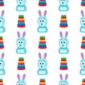 Hare with Funny Face and Pyramid Seamless Pattern