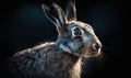 Hare genus Lepus captured on black background lighting accentuates every detail of its fur & delicate features highlighting hares