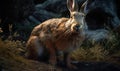 Hare genus Lepus captured in its natural habitat lighting accentuates every detail of its fur & delicate features highlighting